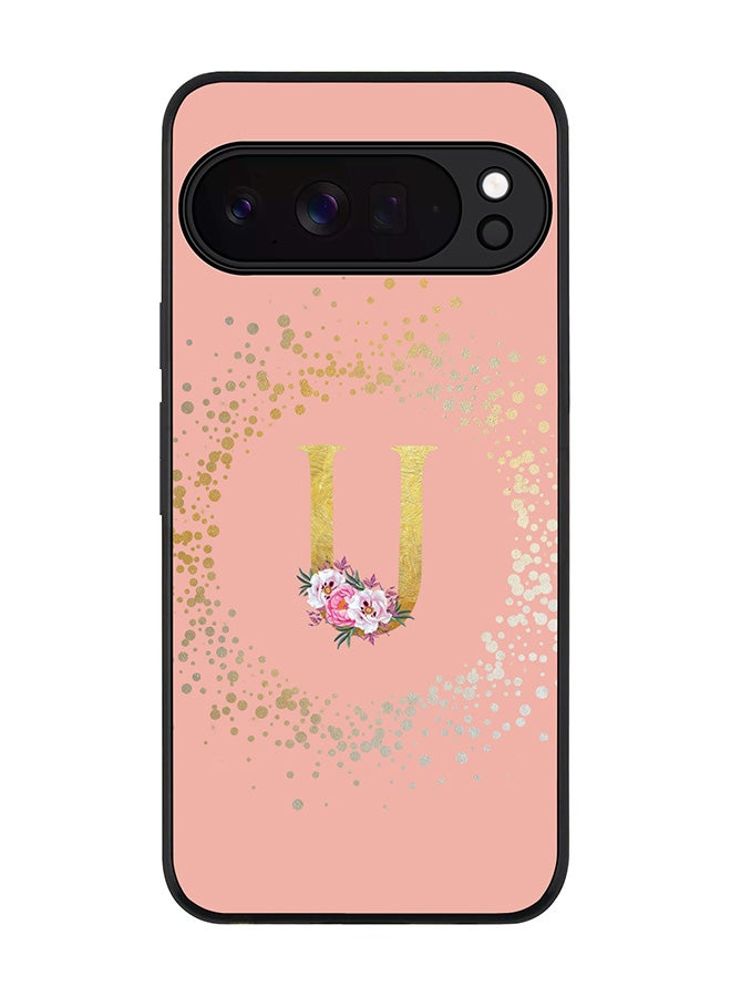 For Google Pixel 10 Pro XL Case,Slim fit Camera Protection, Shockproof Thin Phone cover  - Custom Monogram Floral - U  (Rose Pink )